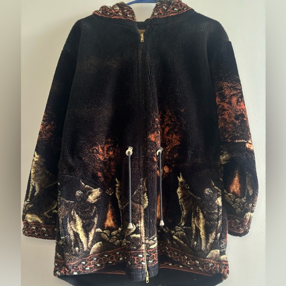 SOLD!! ❌❌❌VTG natural reflections wolf hooded zip Sherpa - Picture 3 of 6